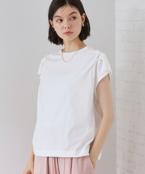 THE SHOP TK (ザ ショップ ティーケー )の「【ひんやり/汗じみ防止】ツイストアクセントトップス(Tシャツ/カットソー・レディース・オフホワイト/グリーン/ブラック/ダークブラウン・13/12)」の5枚目の写真