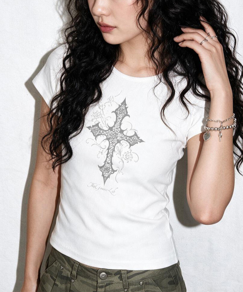 THE GREEN LAB（ザグリーンラボ）の「CROSS ボートネックスリム半袖Tシャツ [チャコールグレー]（Tシャツ/カットソー・レディース・その他・FREE）」の10枚目の写真