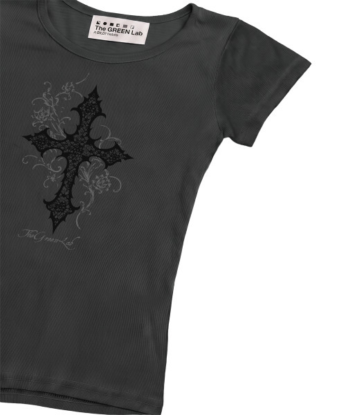 THE GREEN LAB（ザグリーンラボ）の「CROSS ボートネックスリム半袖Tシャツ [チャコールグレー]（Tシャツ/カットソー・レディース・その他・FREE）」の18枚目の写真