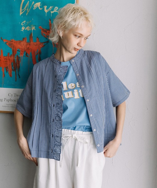 POU DOU DOU(プードゥドゥ)の「布帛使いフリルデザイントップス(Tシャツ/カットソー・レディース・オフホワイト/ネイビー/ブラック・3)」の1枚目の写真