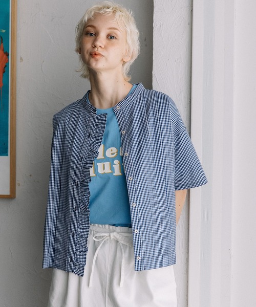 POU DOU DOU(プードゥドゥ)の「布帛使いフリルデザイントップス(Tシャツ/カットソー・レディース・オフホワイト/ネイビー/ブラック・3)」の7枚目の写真