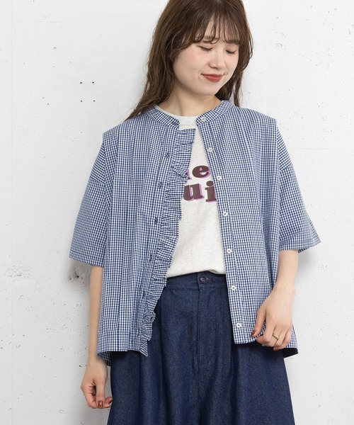 POU DOU DOU(プードゥドゥ)の「布帛使いフリルデザイントップス(Tシャツ/カットソー・レディース・オフホワイト/ネイビー/ブラック・3)」の14枚目の写真