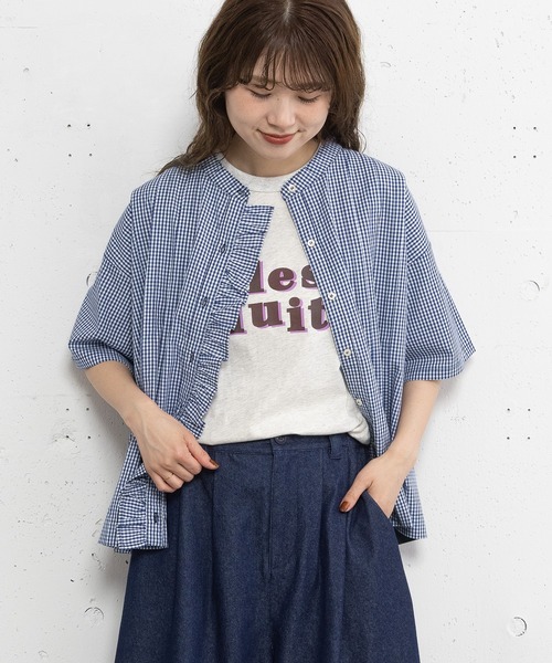 POU DOU DOU(プードゥドゥ)の「布帛使いフリルデザイントップス(Tシャツ/カットソー・レディース・オフホワイト/ネイビー/ブラック・3)」の15枚目の写真