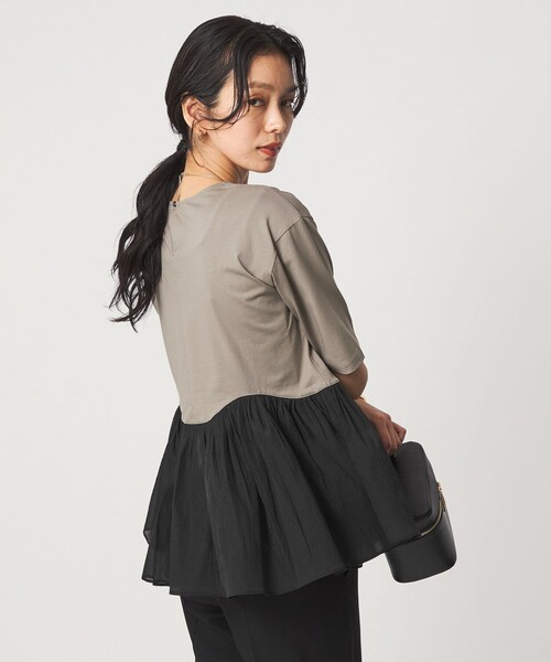 green label relaxing(グリーンレーベルリラクシング)の「シアー コンビ 5分袖 プルオーバー カットソー(Tシャツ/カットソー・レディース・ホワイト/オリーブ/ブラック・FREE)」の5枚目の写真