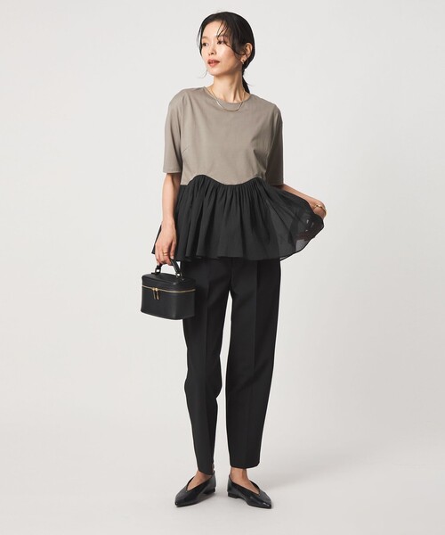 green label relaxing(グリーンレーベルリラクシング)の「シアー コンビ 5分袖 プルオーバー カットソー(Tシャツ/カットソー・レディース・ホワイト/オリーブ/ブラック・FREE)」の6枚目の写真