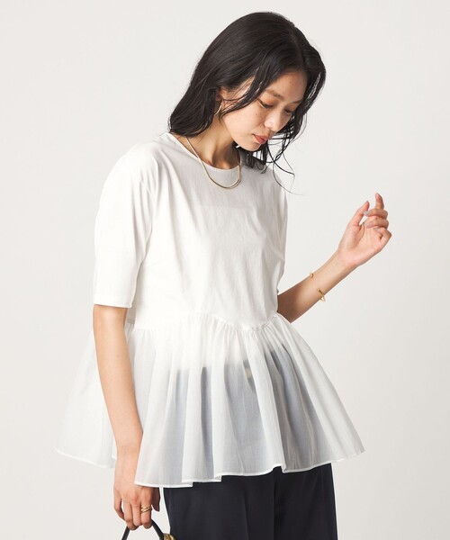 green label relaxing(グリーンレーベルリラクシング)の「シアー コンビ 5分袖 プルオーバー カットソー(Tシャツ/カットソー・レディース・ホワイト/オリーブ/ブラック・FREE)」の8枚目の写真