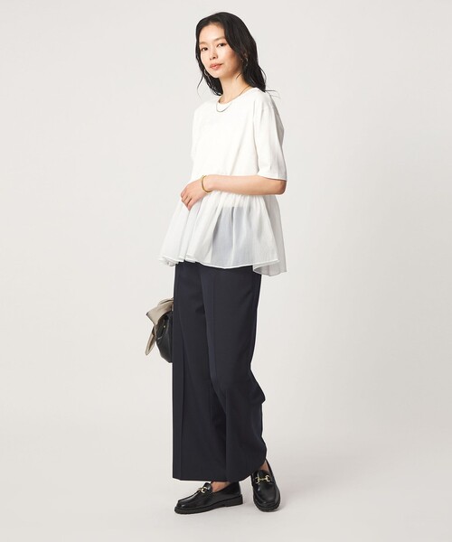 green label relaxing(グリーンレーベルリラクシング)の「シアー コンビ 5分袖 プルオーバー カットソー(Tシャツ/カットソー・レディース・ホワイト/オリーブ/ブラック・FREE)」の11枚目の写真