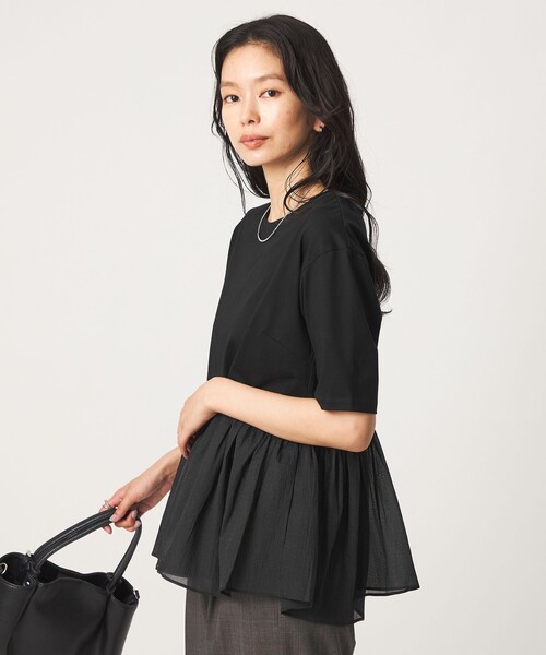 green label relaxing(グリーンレーベルリラクシング)の「シアー コンビ 5分袖 プルオーバー カットソー(Tシャツ/カットソー・レディース・ホワイト/オリーブ/ブラック・FREE)」の12枚目の写真