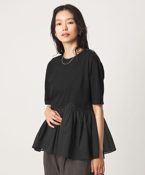 green label relaxing(グリーンレーベルリラクシング)の「シアー コンビ 5分袖 プルオーバー カットソー(Tシャツ/カットソー・レディース・ホワイト/オリーブ/ブラック・FREE)」の13枚目の写真