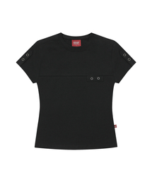 Eyelet Tab-Detail Slim Fit T-shirts Black