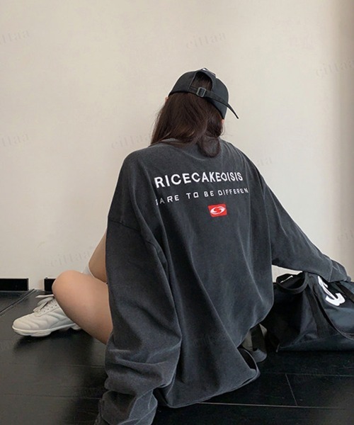 Dalfwin(ダールフィン)の「RICECAKE刺繍バックロゴウォッシュ加工長袖Tシャツ(Tシャツ/カットソー・レディース・ブラック/ブルー・FREE)」の5枚目の写真