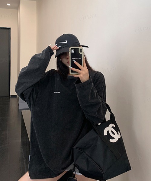 Dalfwin(ダールフィン)の「RICECAKE刺繍バックロゴウォッシュ加工長袖Tシャツ(Tシャツ/カットソー・レディース・ブラック/ブルー・FREE)」の6枚目の写真
