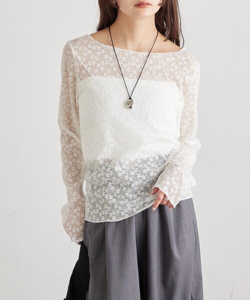 mystic(ミスティック)の「【レイヤードスタイルにも】26AWシャイニーレースロンT(Tシャツ/カットソー・レディース・ブラック/オフホワイト・FREE)」の3枚目の写真