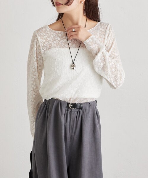 mystic(ミスティック)の「【レイヤードスタイルにも】26AWシャイニーレースロンT(Tシャツ/カットソー・レディース・ブラック/オフホワイト・FREE)」の4枚目の写真