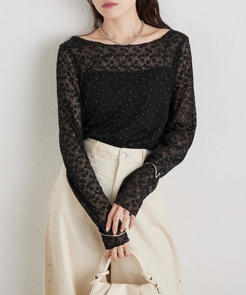 mystic(ミスティック)の「【レイヤードスタイルにも】26AWシャイニーレースロンT(Tシャツ/カットソー・レディース・ブラック/オフホワイト・FREE)」の16枚目の写真