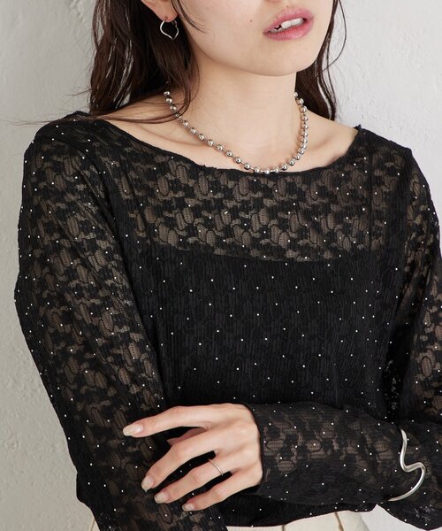 mystic(ミスティック)の「【レイヤードスタイルにも】26AWシャイニーレースロンT(Tシャツ/カットソー・レディース・ブラック/オフホワイト・FREE)」の17枚目の写真