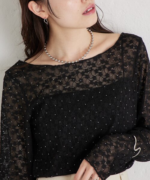mystic(ミスティック)の「【レイヤードスタイルにも】26AWシャイニーレースロンT(Tシャツ/カットソー・レディース・ブラック/オフホワイト・FREE)」の20枚目の写真