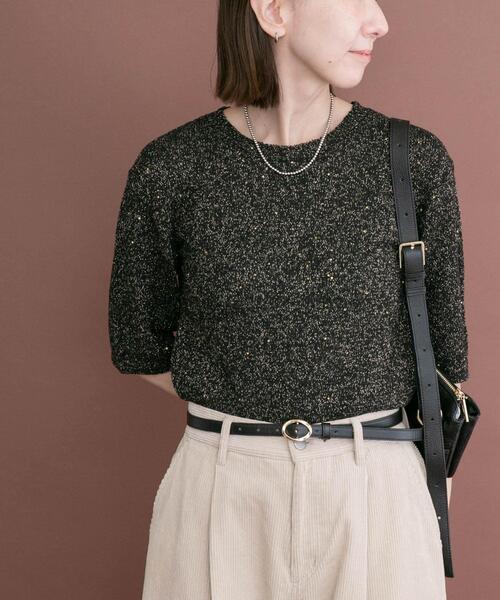 ITEMS URBANRESEARCH（アイテムズ アーバンリサーチ）の「ラメ半袖ニット（ニット/セーター・レディース・オフホワイト/ゴールド/ブラック・FREE）」の11枚目の写真