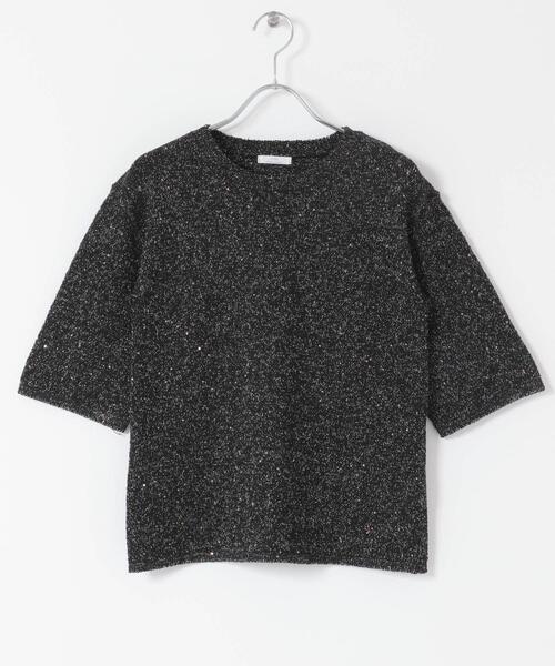 ITEMS URBANRESEARCH（アイテムズ アーバンリサーチ）の「ラメ半袖ニット（ニット/セーター・レディース・オフホワイト/ゴールド/ブラック・FREE）」の16枚目の写真