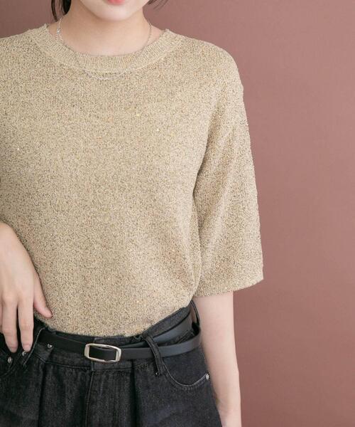 ITEMS URBANRESEARCH（アイテムズ アーバンリサーチ）の「ラメ半袖ニット（ニット/セーター・レディース・オフホワイト/ゴールド/ブラック・FREE）」の18枚目の写真
