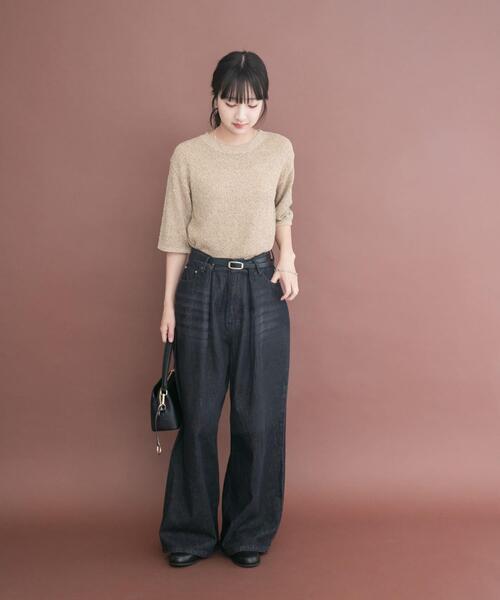 ITEMS URBANRESEARCH（アイテムズ アーバンリサーチ）の「ラメ半袖ニット（ニット/セーター・レディース・オフホワイト/ゴールド/ブラック・FREE）」の21枚目の写真