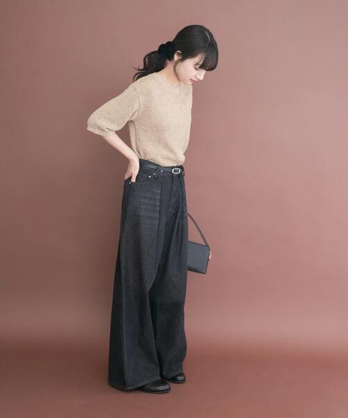 ITEMS URBANRESEARCH（アイテムズ アーバンリサーチ）の「ラメ半袖ニット（ニット/セーター・レディース・オフホワイト/ゴールド/ブラック・FREE）」の22枚目の写真