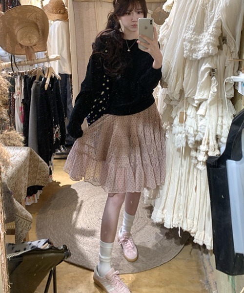 Vipoa(ヴィポア)の「Fluffy dot pattern skirt(スカート・レディース・ピンク・FREE)」の12枚目の写真