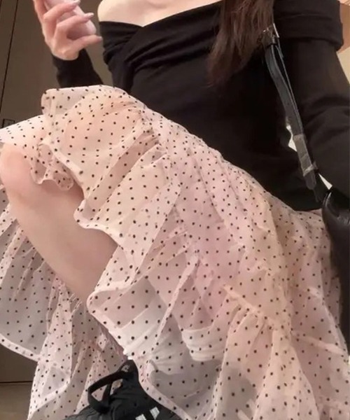 Vipoa(ヴィポア)の「Fluffy dot pattern skirt(スカート・レディース・ピンク・FREE)」の8枚目の写真