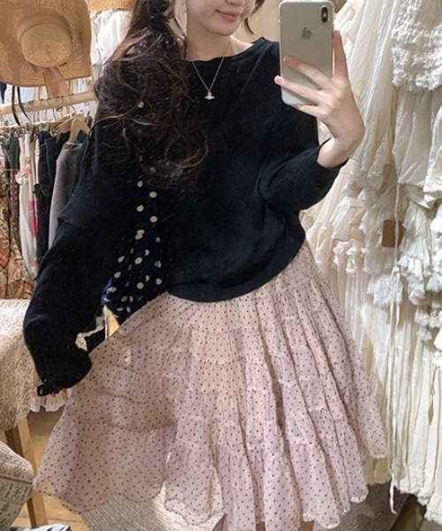 Vipoa(ヴィポア)の「Fluffy dot pattern skirt(スカート・レディース・ピンク・FREE)」の9枚目の写真