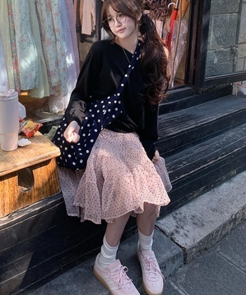 Vipoa(ヴィポア)の「Fluffy dot pattern skirt(スカート・レディース・ピンク・FREE)」の15枚目の写真