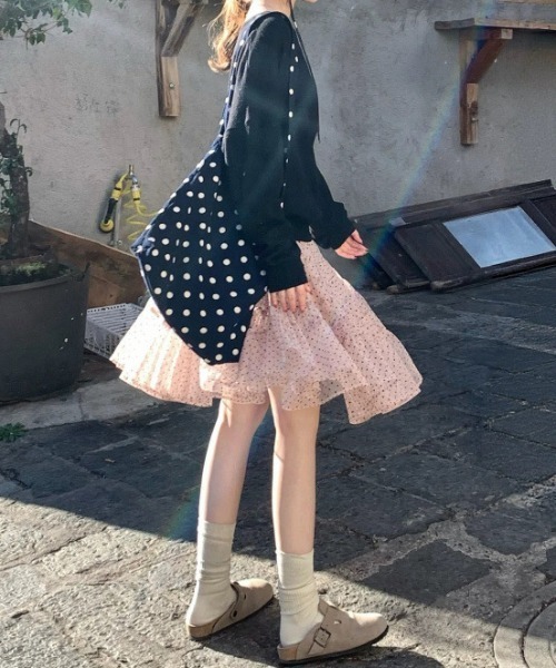 Vipoa(ヴィポア)の「Fluffy dot pattern skirt(スカート・レディース・ピンク・FREE)」の17枚目の写真