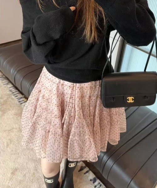 Vipoa(ヴィポア)の「Fluffy dot pattern skirt(スカート・レディース・ピンク・FREE)」の4枚目の写真