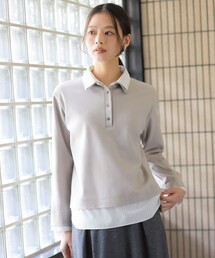 【一枚着で決まる】フェイクシャツジャージー 襟付き カットソー
