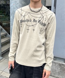 【26年秋冬新作】スパンリブ加工 チェーンプリントロンT