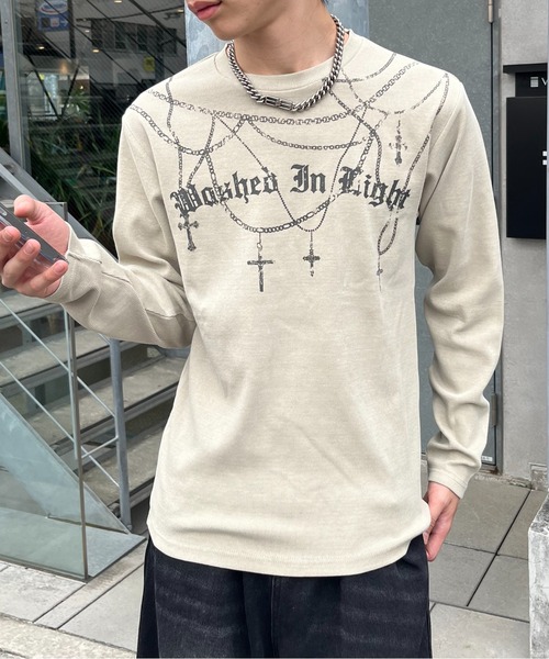 lilful（リルフル）の「【26年秋冬新作】スパンリブ加工 チェーンプリントロンT（Tシャツ/カットソー・レディース・ベージュ/ブラック・M/L）」の12枚目の写真