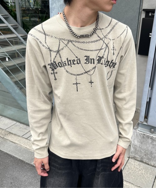 lilful（リルフル）の「【26年秋冬新作】スパンリブ加工 チェーンプリントロンT（Tシャツ/カットソー・レディース・ベージュ/ブラック・M/L）」の13枚目の写真