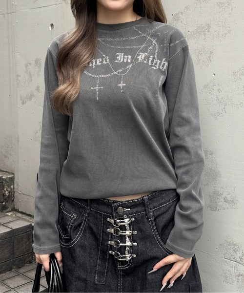 lilful（リルフル）の「【26年秋冬新作】スパンリブ加工 チェーンプリントロンT（Tシャツ/カットソー・レディース・ベージュ/ブラック・M/L）」の8枚目の写真