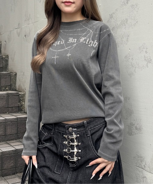 lilful（リルフル）の「【26年秋冬新作】スパンリブ加工 チェーンプリントロンT（Tシャツ/カットソー・レディース・ベージュ/ブラック・M/L）」の11枚目の写真