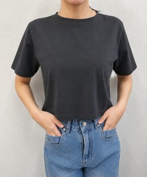汗染み防止加工 クルーネック クロップドTシャツ