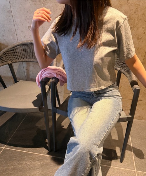 merrylatte(メリーラテ)の「汗染み防止加工 クルーネック クロップドTシャツ(Tシャツ/カットソー・レディース・オフホワイト/アイボリー/杢グレー/ブラック・M/L)」の12枚目の写真