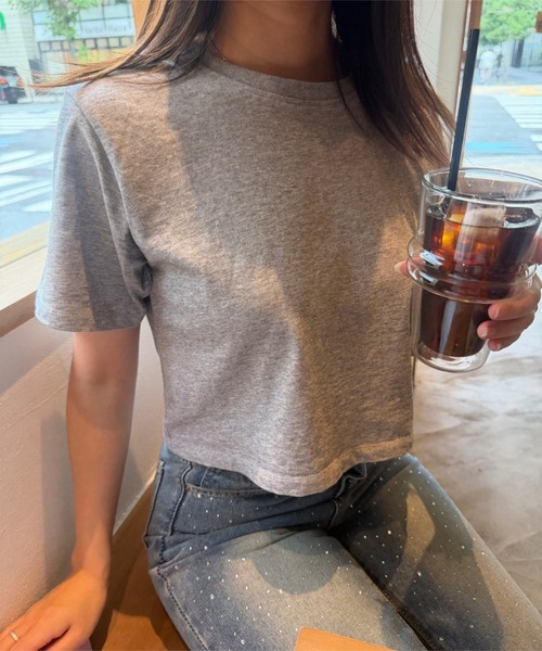 merrylatte(メリーラテ)の「汗染み防止加工 クルーネック クロップドTシャツ(Tシャツ/カットソー・レディース・オフホワイト/アイボリー/杢グレー/ブラック・M/L)」の20枚目の写真