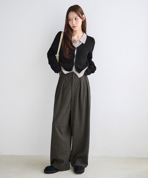 CHAN ME(チャンミ)の「ウールライクタックボリュームワイドスラックス(スラックス・レディース・チャコールグレー/ブラック/ブラウン/ブラック系その他・SMALL/X-SMALL/MEDIUM/LARGE)」の7枚目の写真