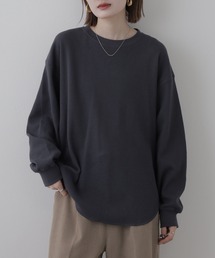リラックスフィットワッフル裾ラウンドヘム長袖カットソー