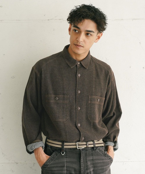 BAYFLOW(ベイフロー)の「ダブルフェイスワークシャツ(シャツ/ブラウス・メンズ・ダークブラウン/オフホワイト/ブルー・LARGE/MEDIUM)」の3枚目の写真