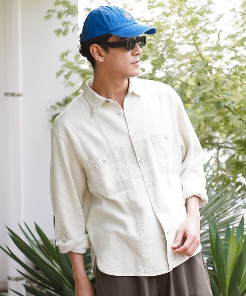 BAYFLOW(ベイフロー)の「ダブルフェイスワークシャツ(シャツ/ブラウス・メンズ・ダークブラウン/オフホワイト/ブルー・LARGE/MEDIUM)」の6枚目の写真