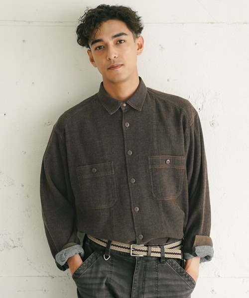 BAYFLOW(ベイフロー)の「ダブルフェイスワークシャツ(シャツ/ブラウス・メンズ・ダークブラウン/オフホワイト/ブルー・LARGE/MEDIUM)」の15枚目の写真