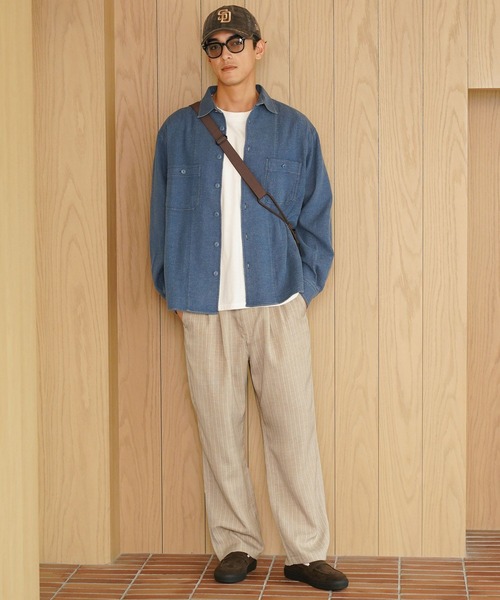 BAYFLOW(ベイフロー)の「ダブルフェイスワークシャツ(シャツ/ブラウス・メンズ・ダークブラウン/オフホワイト/ブルー・LARGE/MEDIUM)」の22枚目の写真