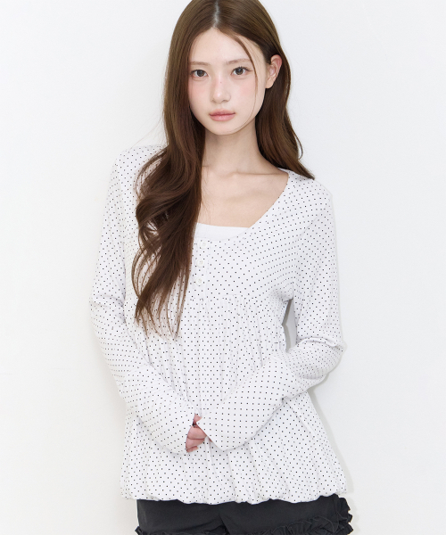ILLIGO(イリゴ)の「ドットバルーンロングスリーブ ホワイト(Tシャツ/カットソー・レディース・その他・FREE)」の1枚目の写真