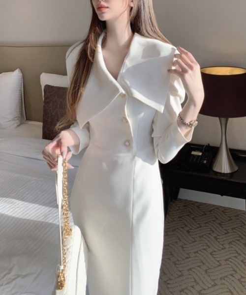 YUGA(ユーガ)の「YUGA_YGMC Korean-style Oversized-Collar Button-Front Dress(ワンピース・レディース・ホワイト/ブラック・FREE)」の18枚目の写真