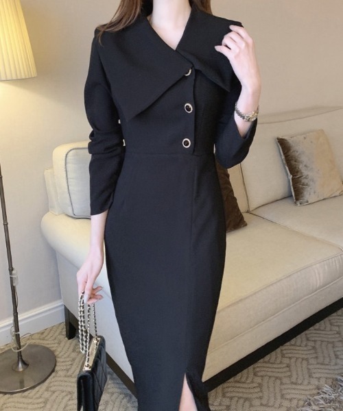 YUGA(ユーガ)の「YUGA_YGMC Korean-style Oversized-Collar Button-Front Dress(ワンピース・レディース・ホワイト/ブラック・FREE)」の13枚目の写真